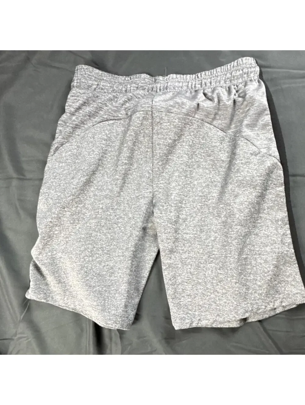 Mens Size L Athletic Shorts Gray Black Knit Zipper Pockets Drawstring Gym Sport
